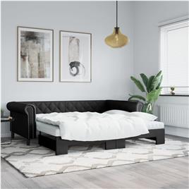 vidaXL Sofá-cama com gavetão e colchões 90x200 cm artificial preto