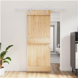 vidaXL Porta de correr com ferragens 80x210 cm madeira de pinho maciça