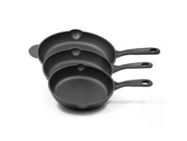 Conjunto de Skillets redondas  altas de ferro fundido  - 16, 20, 26cm Jet Black