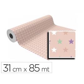 Papel Bobine Basika IN2104-D 31cmx85mts Rosa com Estrelas