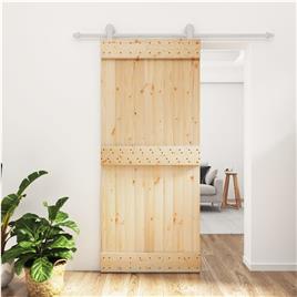 vidaXL Porta de correr com ferragens 90x210 cm madeira de pinho maciça