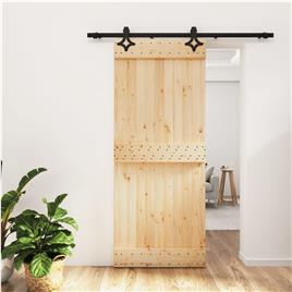 vidaXL Porta de correr com ferragens 85x210 cm madeira de pinho maciça