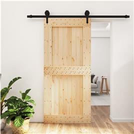 vidaXL Porta de correr com ferragens 95x210 cm madeira de pinho maciça