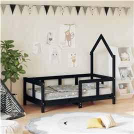vidaXL Estrutura de cama infantil 70x140 cm pinho maciço preto
