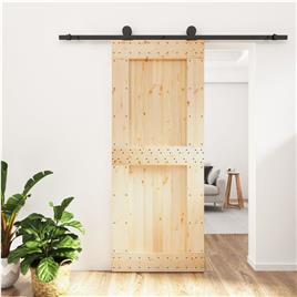 vidaXL Porta de correr com ferragens 85x210 cm madeira de pinho maciça