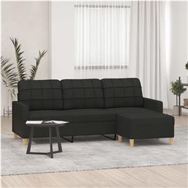 vidaXL Sofá de 3 lugares com apoio de pés 180 cm tecido preto