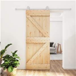 vidaXL Porta de correr com ferragens 80x210 cm madeira de pinho maciça