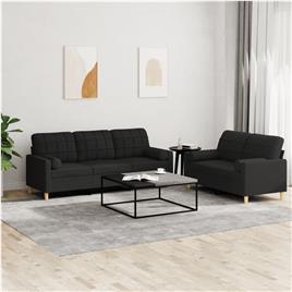 vidaXL 2 pcs conjunto de sofás com almofadas tecido preto