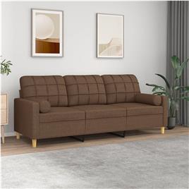 vidaXL Sofá 3 lugares + almofadas decorativas 180 cm tecido castanho
