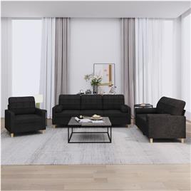 vidaXL 3 pcs conjunto de sofás com almofadas tecido preto