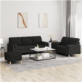 vidaXL 3 pcs conjunto de sofás com almofadas tecido preto