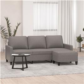 vidaXL Sofá 3 lugares com apoio de pés 180 cm tecido cinza-acastanhado