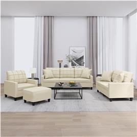 vidaXL 4 pcs conjunto de sofás com almofadas couro artificial creme