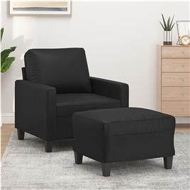 vidaXL Poltrona com apoio de pés couro artificial 60 cm preto