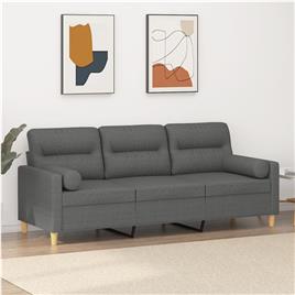 vidaXL Sofá 3 lugares + almofadas decoração 180 cm tecido cinza-escuro
