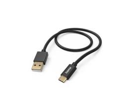 Cabo de “Tecido” Usb-A Carregamento Usb-C 1,5 M Nylon 0020 HAMA Preto