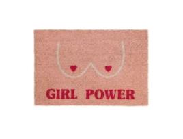 Tapete de Fibra de Coco Original Girl Power com Suporte Antiderrapante em Pvc Capacho de Entrada Pintado À Mão Tamanho: 60 X 40  FISURA