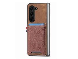 Capa para Samsung Galaxy Z Fold 5 5G JUNSUNMAY com Porta-Cartões Castanho