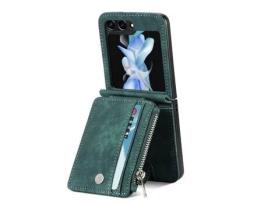 Capa para Samsung Galaxy Z Flip 5 5G JUNSUNMAY Pele Sintética Anti-Choque Verde