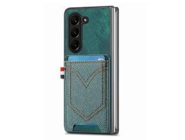 Capa para Samsung Galaxy Z Fold 5 5G JUNSUNMAY com Porta-Cartões Azul