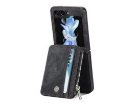 Capa para Samsung Galaxy Z Flip 5 5G JUNSUNMAY Pele Sintética Anti-Choque Preto