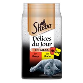 Délices Du Jour Comida Húmida para Gatos Adultos Seleção de Carnes Multipack 6X50 G SHEBA