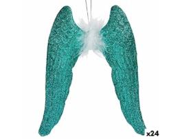 Conjunto de Enfeites de Natal KRIST Asas Anjo Purpurina Plástico Verde - 24un (2.5x12.5X15cm)