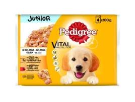 Comida Húmida para Cães Júnior Sabor a Galinha e Vaca com Arroz em Geleia Multipack 4X100 G PEDIGREE