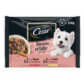 Comida Húmida para Cão Seleção em Molho Galinha e Vegetais & Vaca e Cenouras Multipack 4X100 G CESAR