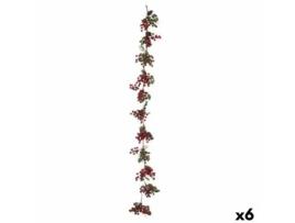 Grinalda de Natal Rama Frutos vermelhos Verde Plástico 15 x 7,5 x 156 cm (6 Unidades)