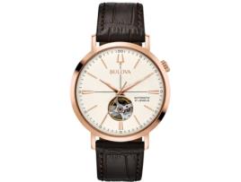 Relógio masculino marrom couro real Klassik Automatik 97A136 BULOVA