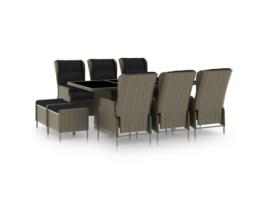 Conjunto Jantar Exterior com Almofadões Vime Pe Castanho 9 Un