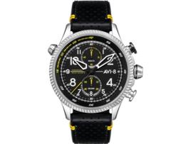 Relógio masculino preto couro real Hawker Hunter cronógrafo Av-4080-01 AVI-8
