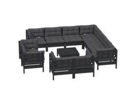 Conjunto Lounge Jardim com Almofadões Pinho Maciço Preto 12 Un