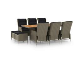 Conjunto Jantar Exterior com Almofadões Vime Pe Castanho 9 Un