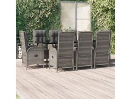 Conjunto Jantar Jardim com Almofadões Vime Pe Preto-Cinza 9 Un