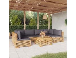 Conjunto Lounge Jardim com Almofadões Madeira Teca Maciça 7 Un