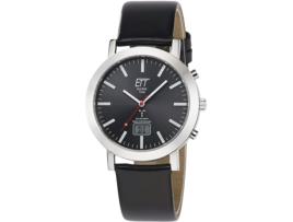 Relógio masculino preto couro real Egs-11578-21L ETT ECO TECH TIME