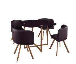 Mesa quadrada de vidro + 4 cadeiras poli-couro 100x100