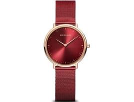 Relógio feminino vermelho aço inoxidável ultrafino 15729-363 BERING