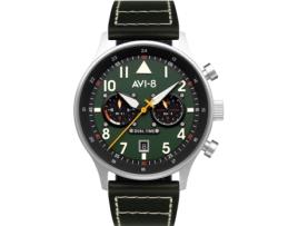 Relógio masculino verde couro real tartaruga dupla hora Av-4088-02 AVI-8