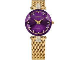 Relógio feminino ouro aço inoxidável faceta strass J5.631.M JOWISSA