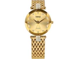 Relógio feminino ouro aço inoxidável faceta strass J5.629.M JOWISSA