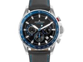 Relógio masculino preto couro real 1-2099B.1 JACQUES LEMANS