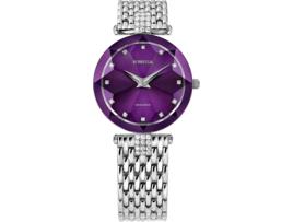 Relógio feminino prata aço inoxidável faceta strass J5.702.M JOWISSA