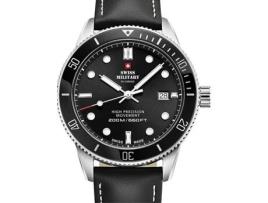 Relógio masculino preto couro real quartzo mergulhador sm34088.04 SWISS MILITARY BY CHRONO
