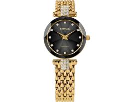 Relógio feminino ouro aço inoxidável faceta strass J5.630.S JOWISSA