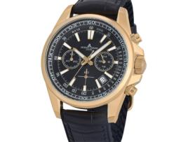 Relógio masculino preto couro real cronógrafo Liverpool 1-2117E JACQUES LEMANS