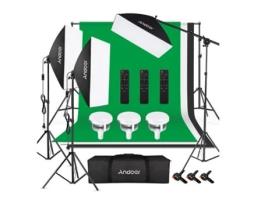 Kit Fundos e Iluminação ANDOER Estúdio Led 3 Softboxes Bicolor com Comandos