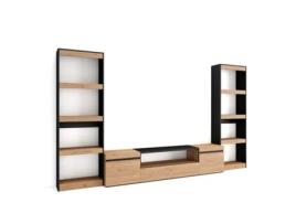 Conjunto de Móveis Tv 320X186X35cm para Televisores Até 80 Estante para Tv Carvalho e Preto SKRAUT HOME